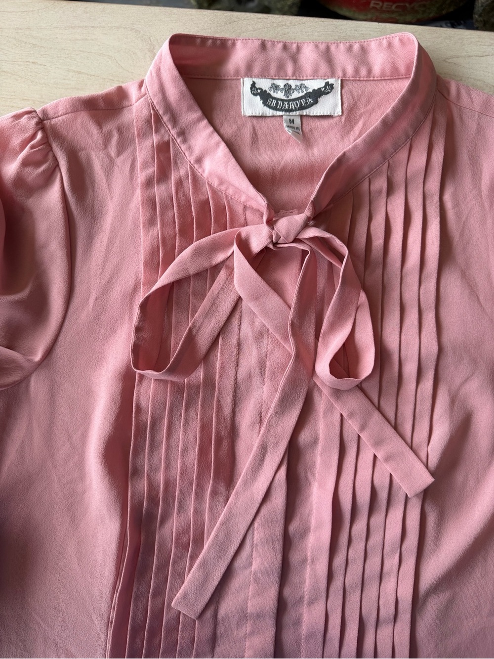 BB Dakota Pink Pleated Tie-Neck Blouse